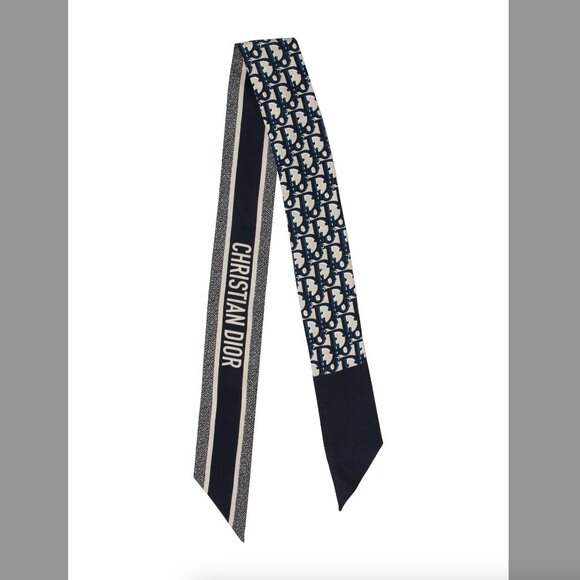 Dior Oblique Mitzah Scarf Navy Blue Silk Twill - Picture 1 of 4